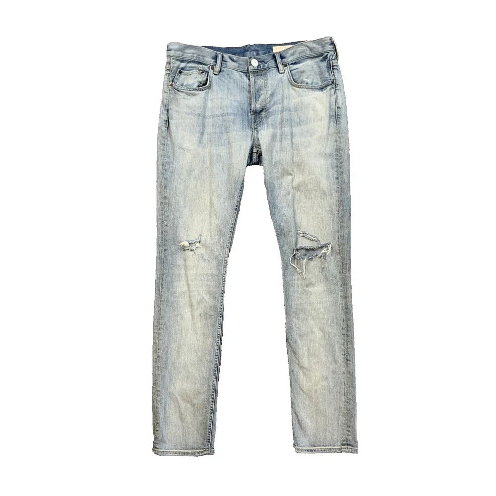 AllSaints Jeans Mens 32 Light Wash Rex Slim Fit Ripped Distressed Denim Stretch
